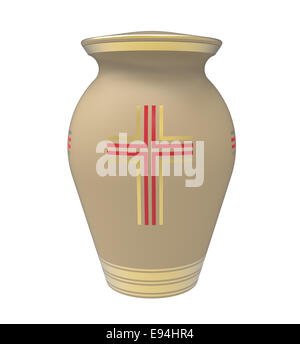 Cremation urn with cross, 3d render, isolated on white Stock Photo