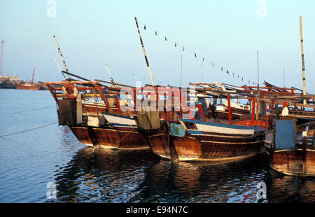 Dhows moored in Manama harbour, Bahrain 1975 Stock Photo