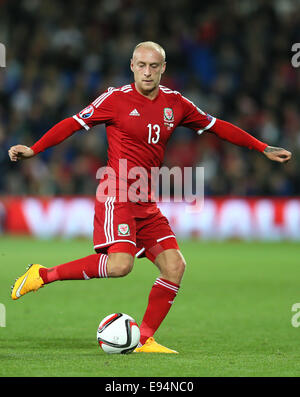 Cardiff, UK. 13th Oct, 2014. David Cotterrill of Wales - Euro 2016 Qualifying - Wales vs Cyprus - Cardiff City Stadium - Cardiff - Wales - 13th October 2014 - Picture Simon Bellis/Sportimage. © csm/Alamy Live News Stock Photo