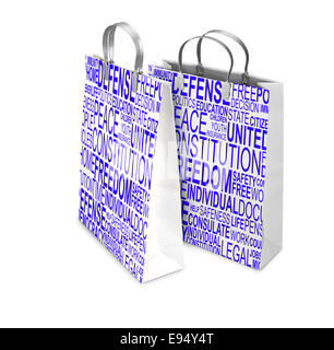 Two Shopping Bags opened and closed with Human rights words isolated on white. There is a different path for each bag Stock Photo
