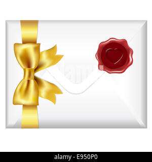 Envelope With Golden Bow And Wax Seal Stock Photo