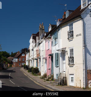 The colourful old cottages of Nelson Place, Lymington, Hampshire, England, UK. Stock Photo