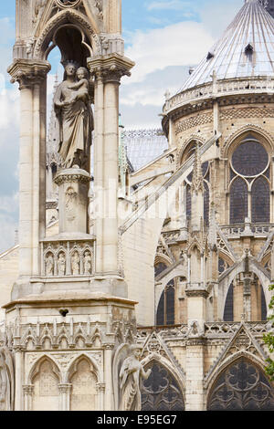 Paris, Notre Dame holy Virgin statue on the gothic cathedral Stock Photo