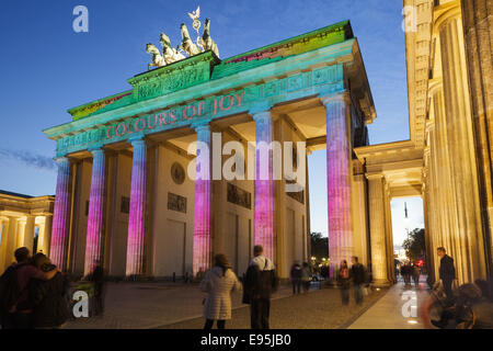 Brandenburg Gate at The Festival of Lights in Berlin, Germany, 2014 Stock Photo