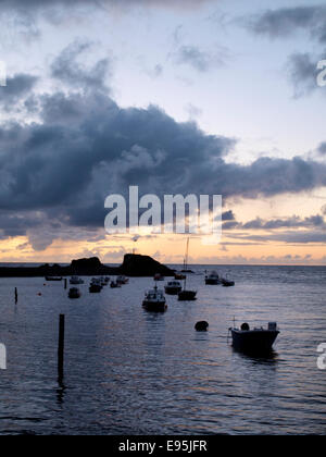 Bude harbour and breakwater at sunset, Cornwall, UK Stock Photo