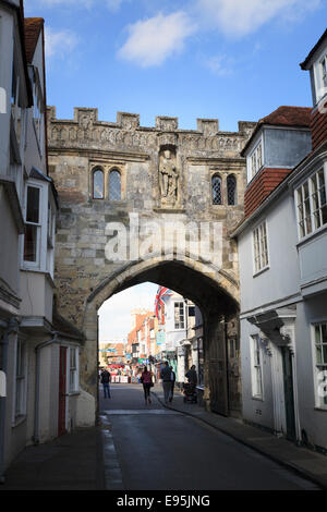 High street gate to the cathedral close in Salisbury Stock Photo