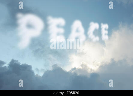 Peace clouds text in the sky Stock Photo