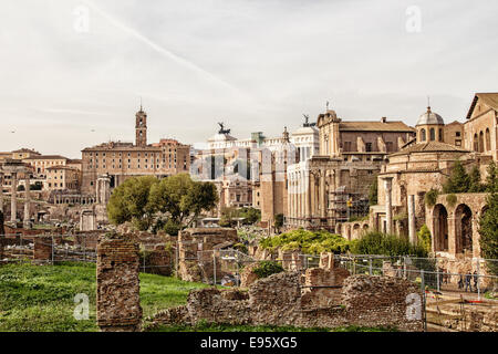 View over the ruins of the Roman Forum Stock Photo