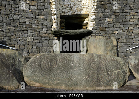 Newgrange megalithic passage tomb entrance stone doorway light box meath ireland world heritage site archaeological Stock Photo