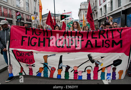 90,000 people join TUC General  Anti-Austerity & Britain Needs a Pay Rise march and rally in London 18th Oct  2014 Stock Photo