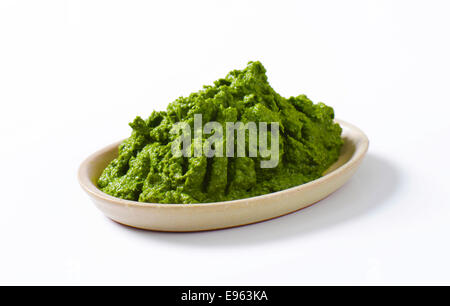 Plate of homemade spinach puree Stock Photo