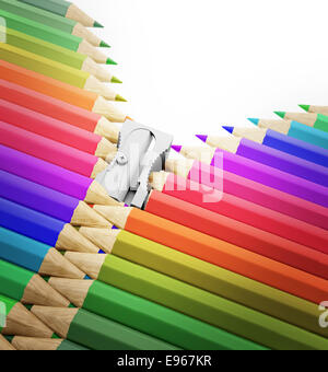 A row of pencils and sharpener forming a zipper - arts, creativity and school illustration Stock Photo