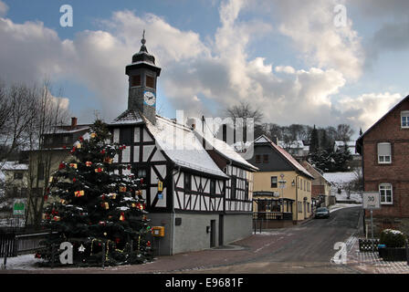 Old City Hall of Engenhahn in the Taunus with Christmas tree Stock Photo