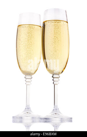 Two glasses of champagne isolated on white Stock Photo