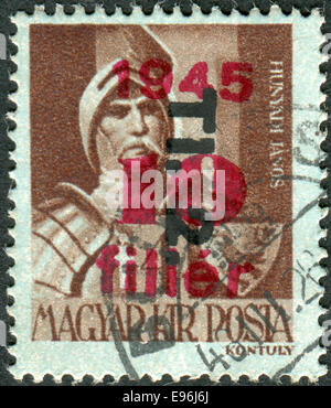 Postage stamp printed in Hungary (overprint 1945), shows John Hunyadi Stock Photo
