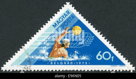 Stamp printed in Hungary dedicated to Hungarian Victories in Water Sports at Tampere and Belgrade, shows Water Polo Stock Photo