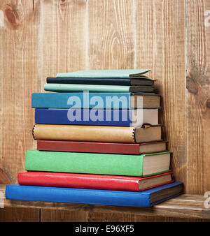 Books on the brown bookshelf Stock Photo