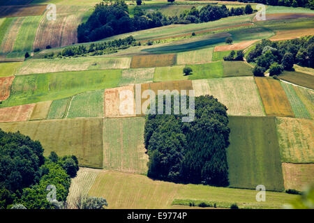 Green field layers aerial view Stock Photo