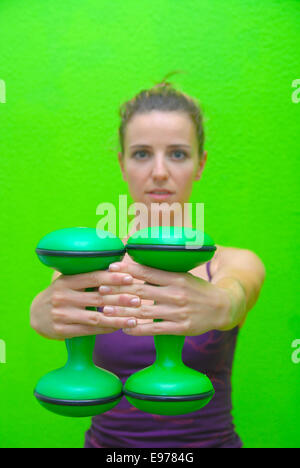 fitness training with dumbbell Stock Photo