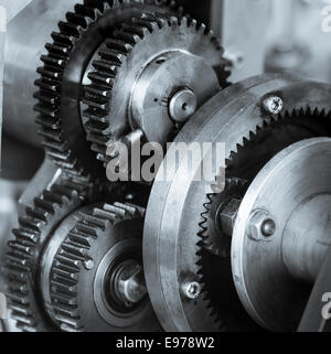 Gears and cogs of old machine Stock Photo