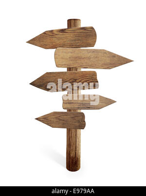 Old wood road sign arrows isolated Stock Photo