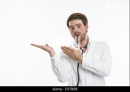 Doctor pointing to the left Stock Photo