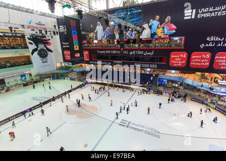 DUBAI, UAE - October 07, 2014:The ice rink of the Dubai Mall in Dubai, UAE. Dubai Mall is the largest shopping mall in the world Stock Photo