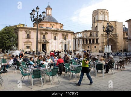 Cafe at the Plaza de la Virgen in Valencia Stock Photo