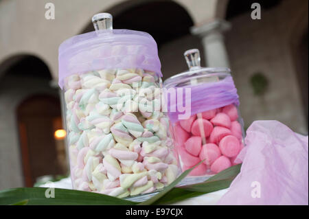 colorful marshmallow in glass jars Stock Photo