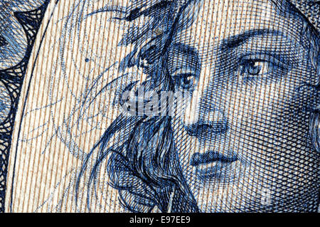 Detail from a 1941 Hungarian 20 Pengo banknote showing woman's face Stock Photo