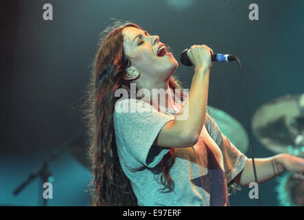 Alanis Morissette at 'T In The Park' music festival, in Scotland, in 1996. Stock Photo