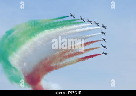 Frecce Tricolori Italian Air Force aerobatic team display at Royal International Air Tattoo 2014 Stock Photo
