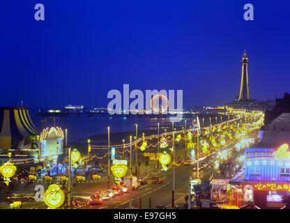 Blackpool lights, illuminations along the promenade and seafront at night. Lancashire. UK Stock Photo