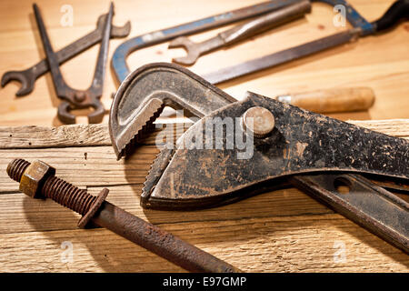 still life with old tools in the workroom Stock Photo