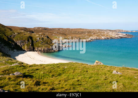 The secluded beach of Camas Tràigh Bhoisadair at Carnais on the Isle of Lewis. Stock Photo