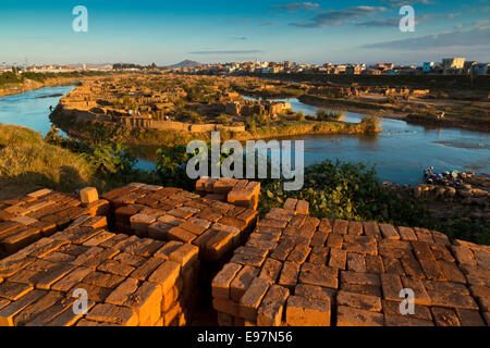 The river Ikopa, brick factories, Antananarivo, Madagascar. Stock Photo