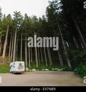 mobile camping van at Karersee (Lago di Carezza), Dolomites, Italy Stock Photo