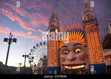 Luna Park Sydney at sunset dusk twilight night NSW Australia Stock Photo