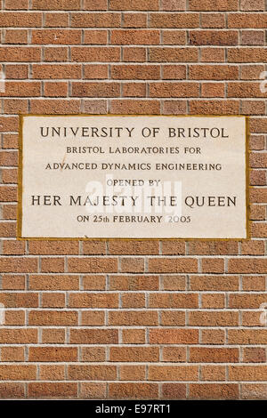 Foundation stone laid by Her Majesty the Queen (Elizabeth II) in the laboratories for advanced dynamics Bristol university.