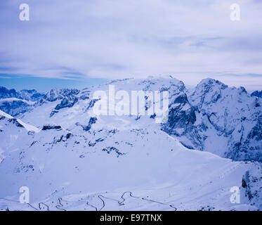 Mountain view near to The Passo Pordoi Val Di Fassa close to The Val Gardena Selva Dolomites Italy Stock Photo