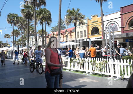 crowds on Manly Corso during the annual jazz festival, sydney,australia enjoying drinks at the pop up bar Stock Photo