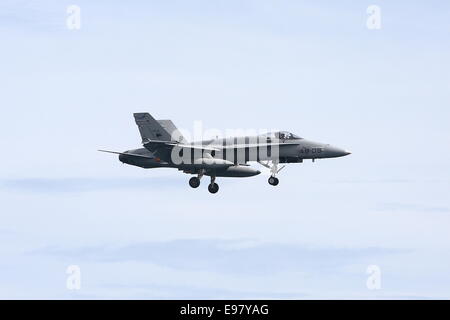 A Mc Donnell Douglas EF-18A+ Hornet from the Spanish air force, coming in to land. Stock Photo