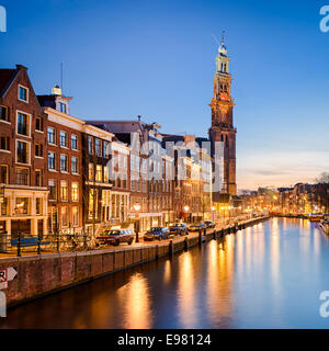 The Westerkerk church in Amsterdam, Netherlands at night Stock Photo