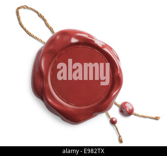 Red wax seal with rope isolated Stock Photo