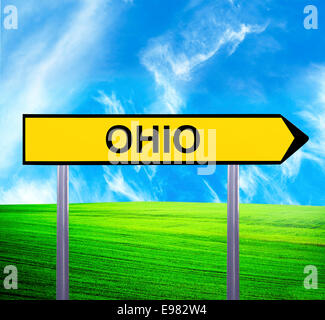 Conceptual arrow sign against beautiful landscape with text - OHIO Stock Photo