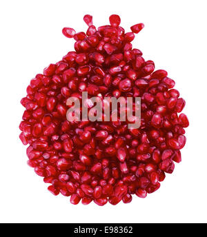 Whole fruit shaped pomegranate seeds on white background. Clipping Path Stock Photo