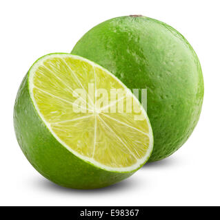 One and half limes on white background. Clipping Path Stock Photo