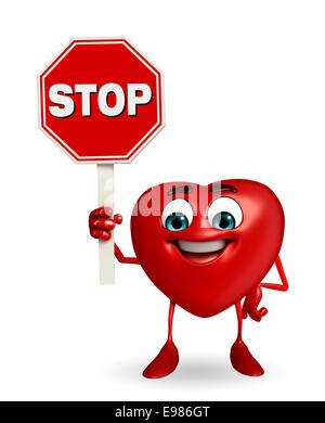Cartoon Character of heart shape with stop sign Stock Photo - Alamy