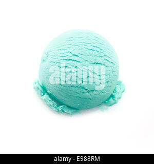 High angle view on a scoop of turquoise ice cream isolated on white background Stock Photo