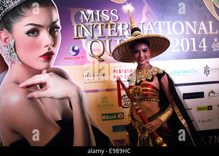 Bangkok, Thailand. 21st Oct, 2014. Miss Tiffany's Universe Nissa Katerahong from Thailand poses during a press conference announcing the 10th Miss International Queen transgender beauty pageant. Transgender beauty pageant, Miss International Queen, announced its 10th year anniversary contest to be held on 7th November at Tiffany's Show Theatre in Pattaya, Thailand. Credit:  John Vincent/Alamy Live News Stock Photo